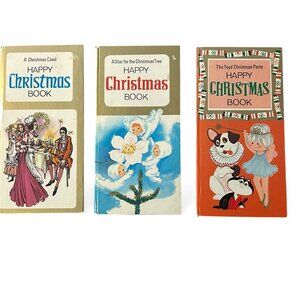 Vintage “Happy Christmas Book” Set Purnell & Sons 3 Illustrated Mini Holiday